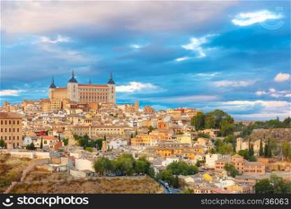 Old city of Toledo with Alcazar at sunset, Castilla La Mancha, Spain