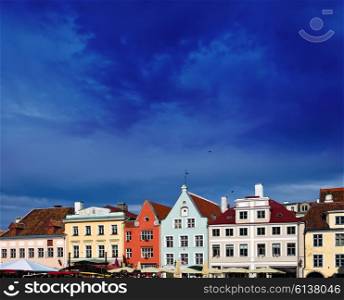 Old city, Tallinn, Estonia. Bright multicolor houses on the Town hall square.