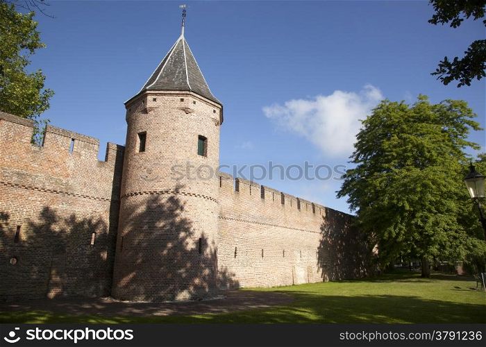 old city wall and tower in the medieval centre of Amersfoort