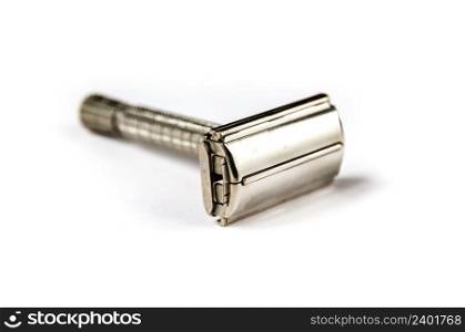Old classic vintage shaver razor isolated on a white background. Old vintage shaver isolated on a white background