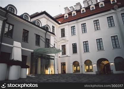 Old classical building in Vilnius old town. Winter season