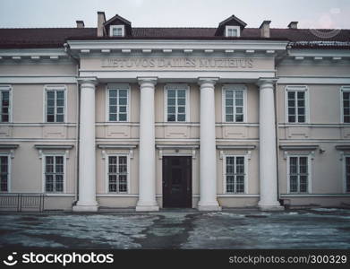 Old classical building in Vilnius old town. Winter season