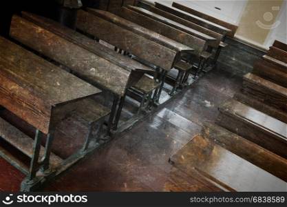 Old classroom interior, selective focus - Vintage setting