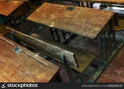 Old classroom interior, selective focus - Vintage setting