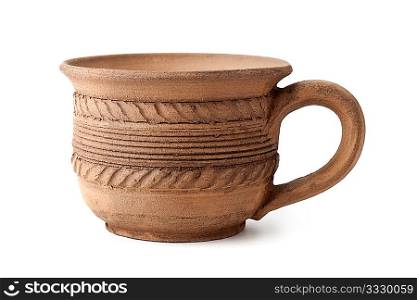old clay cup isolated on white background