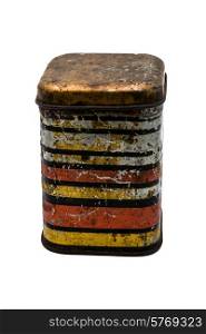 old closed jar tin in vintage style on isolated background