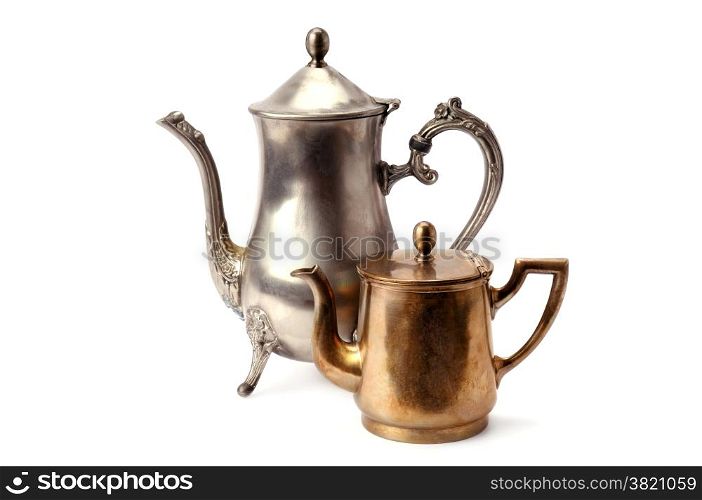 old coffee pots isolated on white background