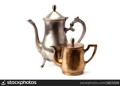 old coffee pots isolated on white background