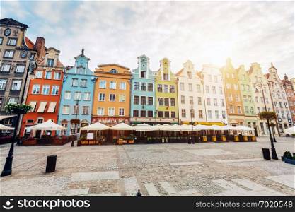 Old colorful tenement buildings located in Gdansk, Poland. Architecture.. Old colorful tenement buildings located in Gdansk