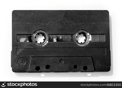 Old compact audio cassette (tape), macro shot on white background,with clipping path