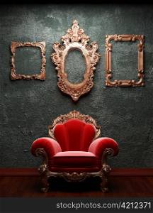 old concrete wall and chair made in 3D graphics