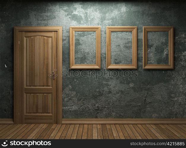 old concrete wall and frames made in 3D graphics