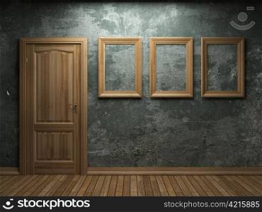old concrete wall and frames made in 3D graphics