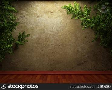 old concrete wall and plant made in 3D graphics