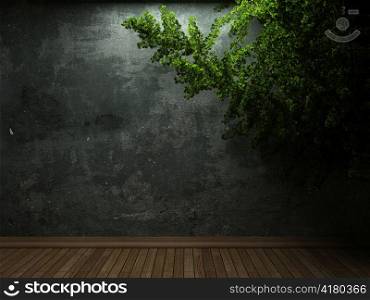 old concrete wall and plant made in 3D graphics
