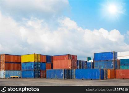old container yard (CY) at shipping port dock waiting transportation for logistic industry background