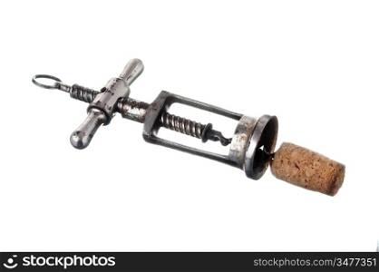 Old corkscrew isolated on white background