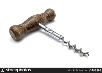 Old corkscrew isolated on white background