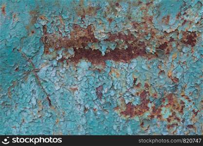 Old cracked blue paint and rusted metal background. Grunge texture template for overlay artwork.