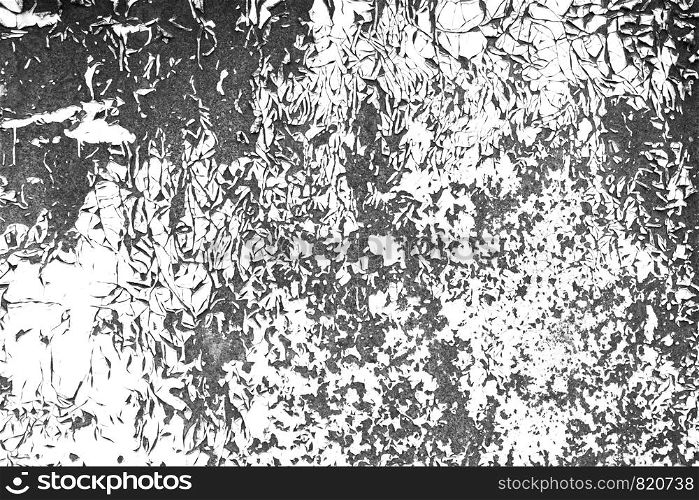 Old cracked paint contrast black and white texture background. Grunge scratch wall template for overlay artwork.