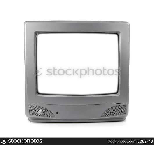 Old CRT TV with white screen isolated on white