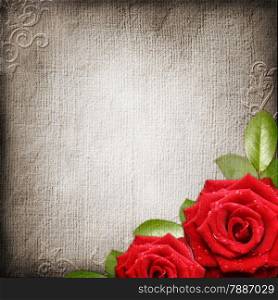 Old decorative background with red roses