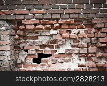 old destroyed brick wall