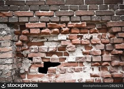 old destroyed brick wall