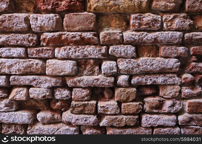 Old dilapidated brick wall close-up