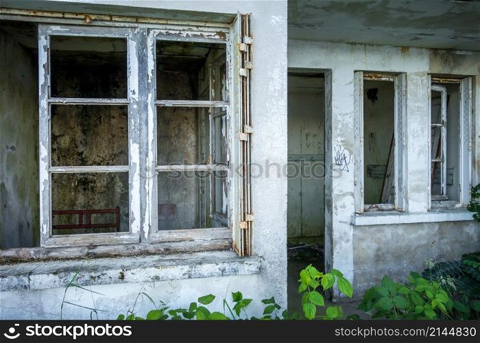 Old dirty abandoned house in a forest. Old abandoned house