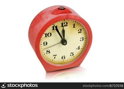 old dirty scratched clock isolated on white