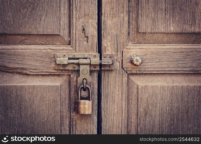 old door knock and key lock wall texture and background