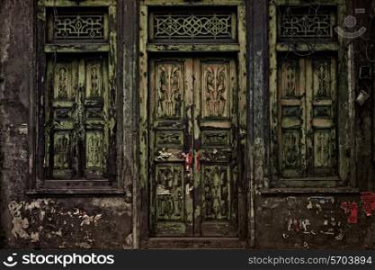 old doors and windows with ornaments close up
