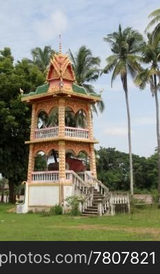 Old drum tower in monastery, Don Khone island, Laos