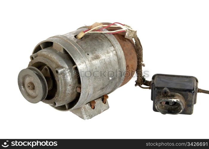 Old electric motor, isolated on a white background