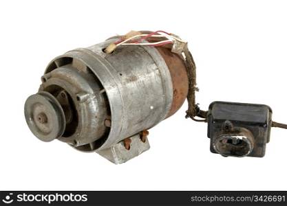 Old electric motor, isolated on a white background