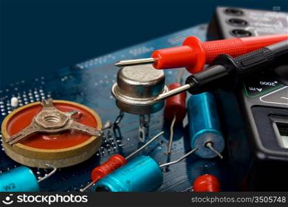 old electronic components and printed circuit board