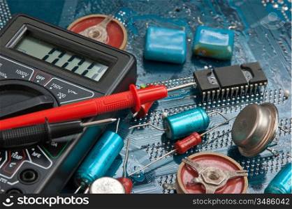 old electronic components on printed circuit board