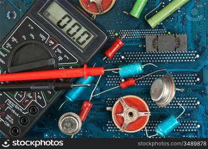old electronic components on printed circuit board