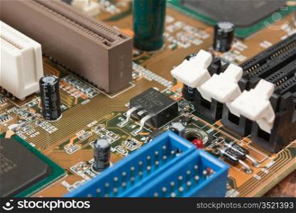 old electronic components on the electronic board