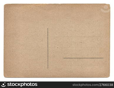 Old empty postcard isolated on white