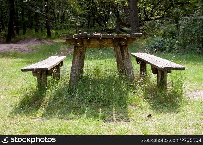 old empty table fot picknick in the forest