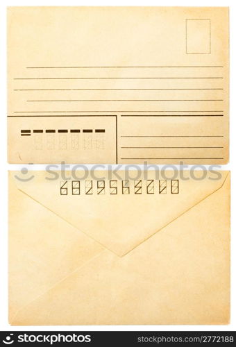 old envelope front and back isolated on white