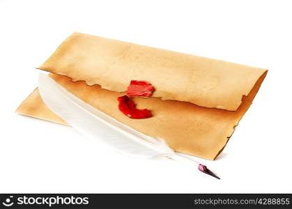 old envelope, quill pen