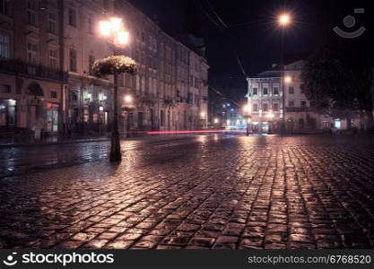 Old European city at night