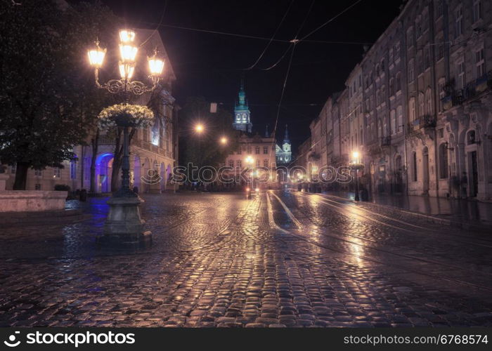 Old European city at night