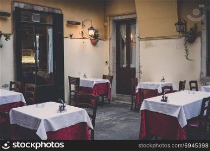 Old european city street cafe, Venice, Italy