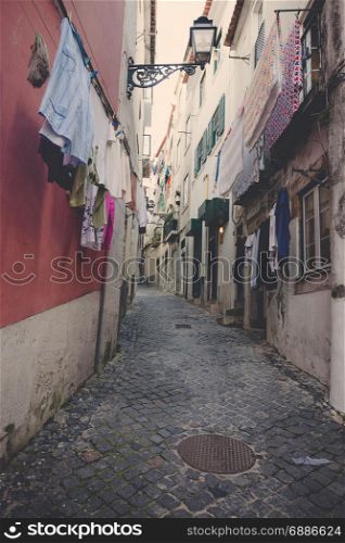 Old European city street, Lisbon, Portugal