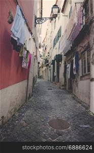 Old European city street, Lisbon, Portugal