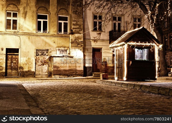 Old European town at night